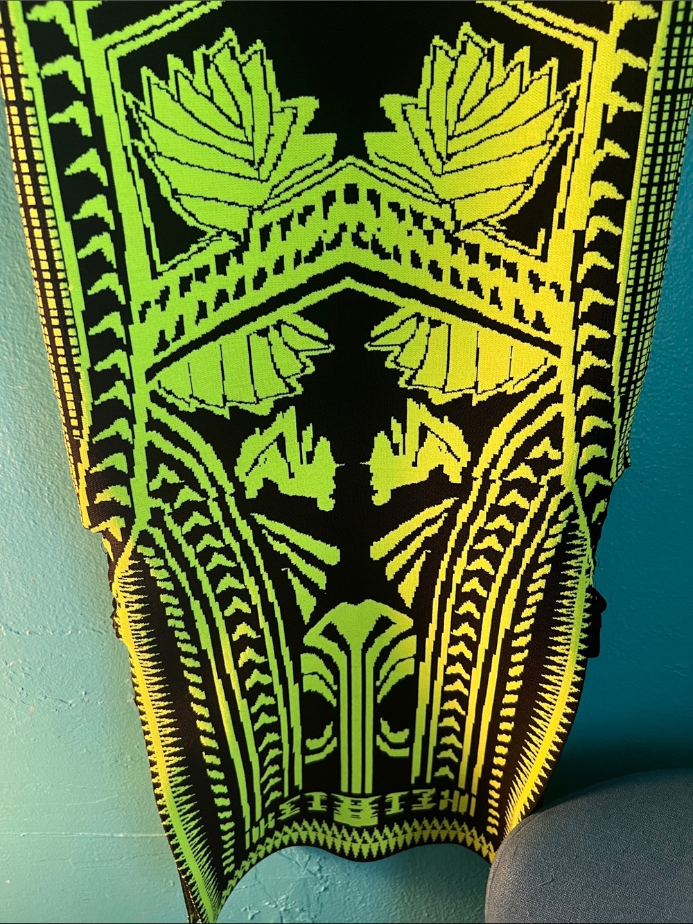Neon Yellow & Black Geometric Bodycon Bandage Dress Large - Picture 9 of 13